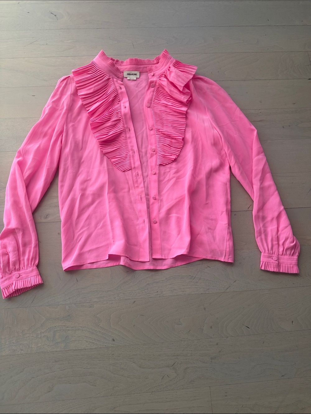 Zadig & Voltaire Hot Pink Pleated Ruffle Blouse